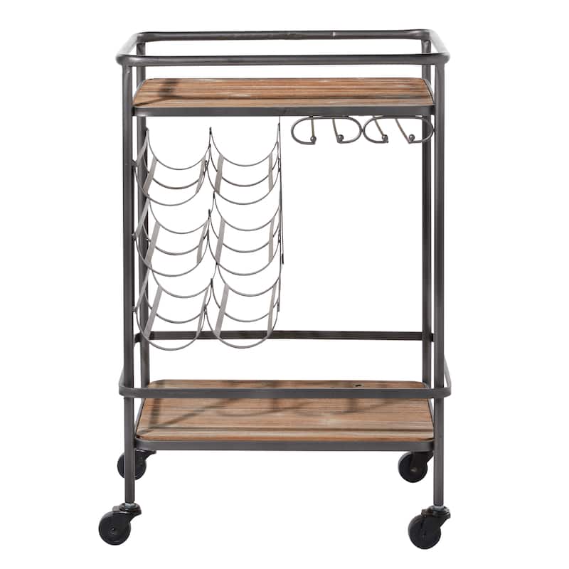 Wood Rolling 2 Shelves Bar Cart - Brown - Roche River Decor - 15"W x 20"L x 30"H