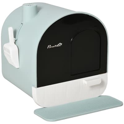 PawHut Cat Litter Box with Lid, Covered Litter Box for Indoor Cats with Tray, Scoop, Filter, 17" x 17" x 18.5"