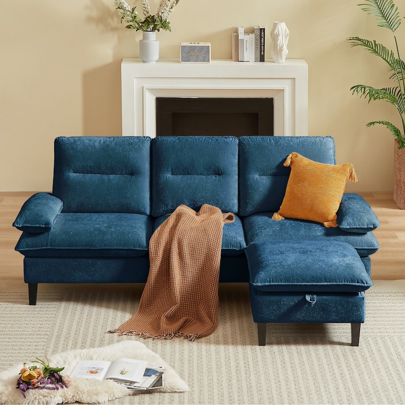 86.22" Chenille L Shaped Sofa With Ottoman