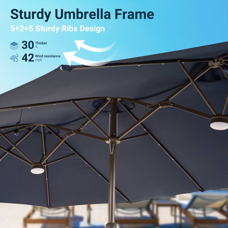 XIZZI Outdoor Patio Umbrella with Solar LED Lights and Base