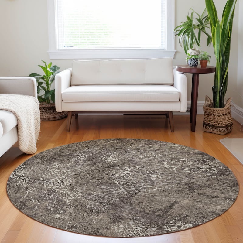 Premium Washable Super Soft Vintage Trellis Mayfield Rug - Fudge - 8' x 8' - Round