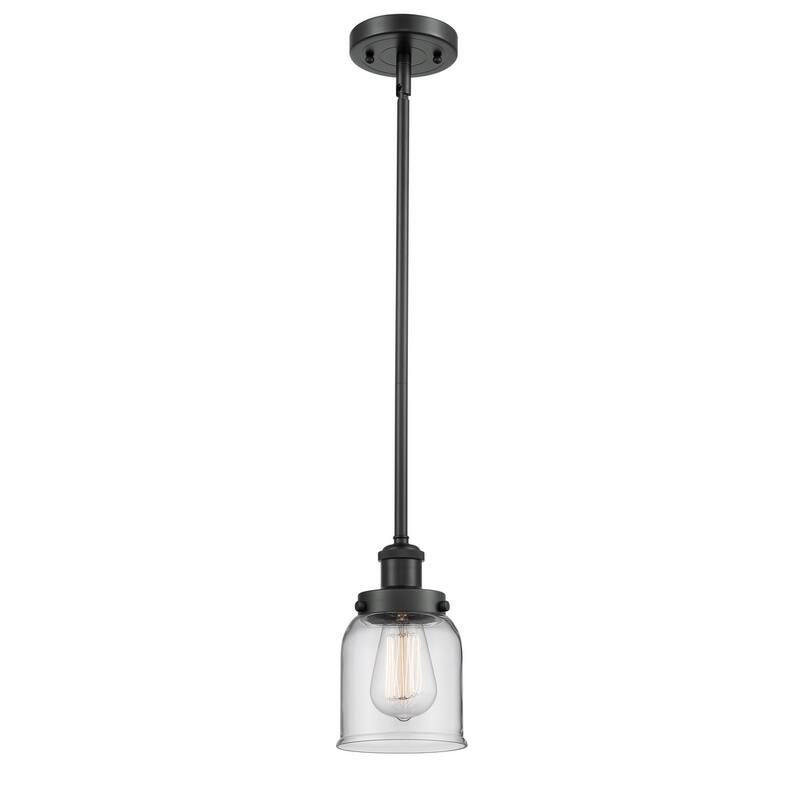 Innovations Lighting Small Bell 5" Wide Mini Pendant - Rod Hung - Matte Black / Clear