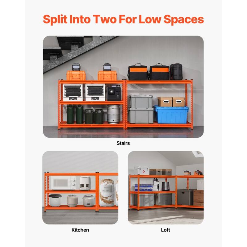 Orange Steel Garage Shelf with Hooks, Adjustable Garage Shelving