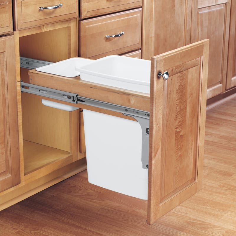Rev-A-Shelf 4WCTM-12DM1-175 35-Qt Top Mount Pullout Waste Container Bin, White
