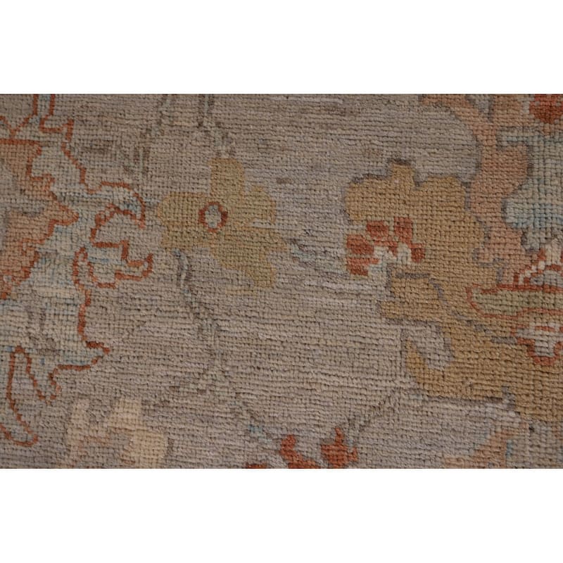 Vegetable Dye Oushak Area Rug Hand-Knotted Floral Beige Wool Carpet - 7'11" x 10'2"
