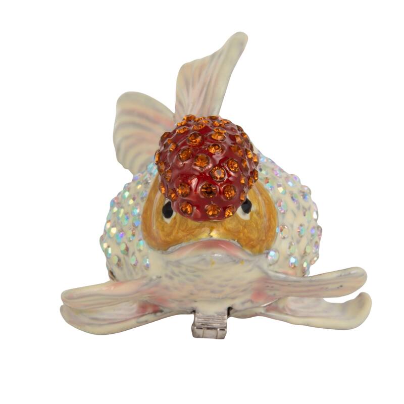 Enameled Goldfish-Shaped Metal Trinket Box with Jewels - 1.75"L x 3.13"W x 1.75"H