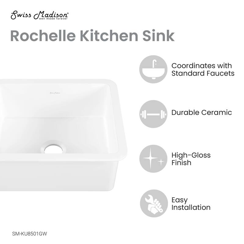 Rochelle 24 X 18 Ceramic Single Basin, Drop-In/Undermount Kitchen Sink - 24" x 18" x 9"