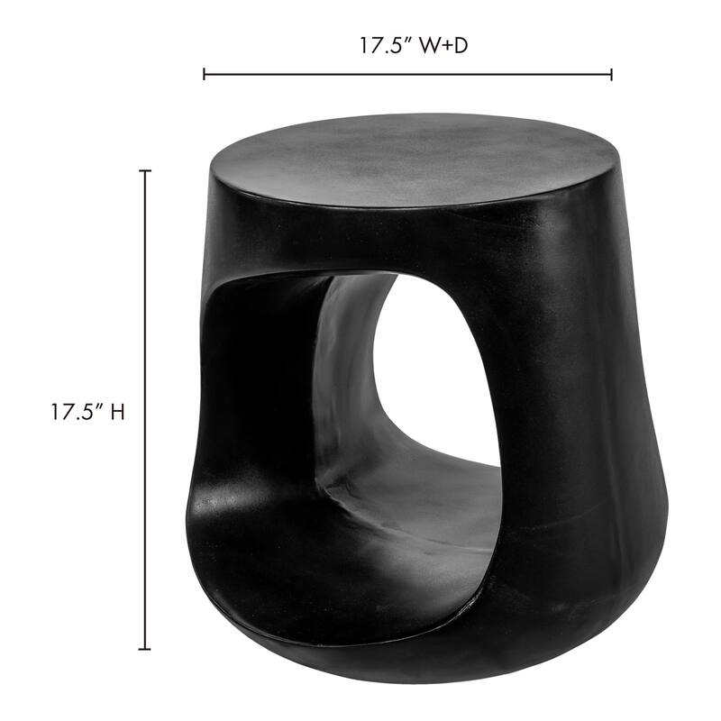 NADAAL STUDIOS Keelan Stool, Sculptural Cement Base, Lightweight Concrete and Fiber Mix, Black