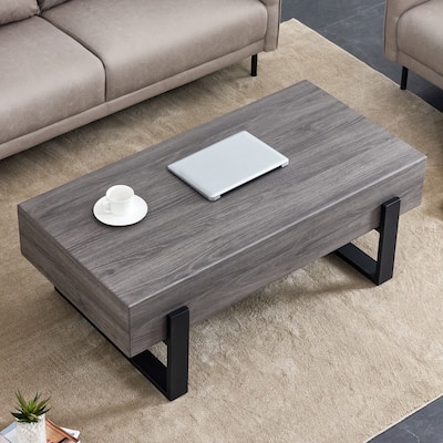 Coffee Table Rustic Style Rectangular Coffee Table Center Table With Black Metal Legs Wood Grain Table Tones Tea Table