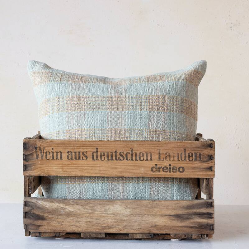 Hand-Woven Plaid Cotton Pillow - 20.0"L x 20.0"W x 1.0"H