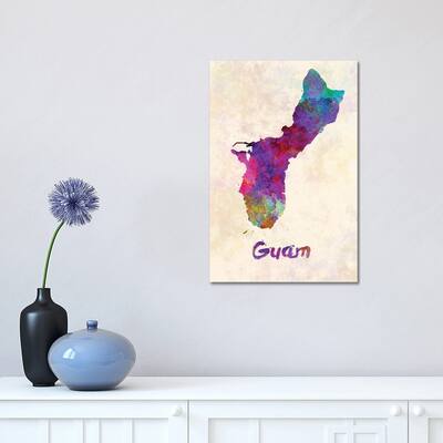 iCanvas "Guam Map In Watercolor" by Paul Rommer Canvas Print