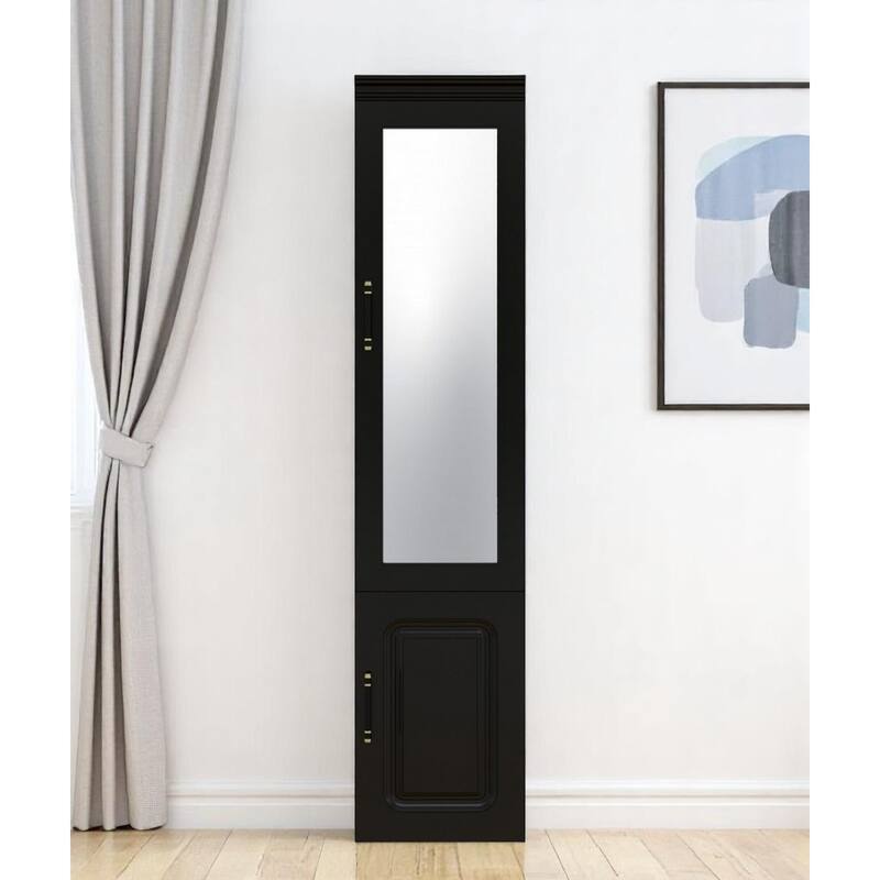 HomeRoots 71" Black Wood Mirrored Two Door Combo Dresser - Black - No Drawers