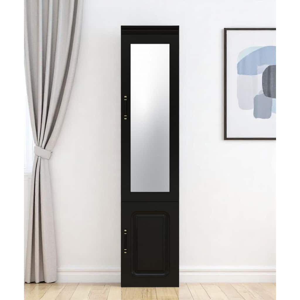 HomeRoots 71" Black Wood Mirrored Two Door Combo Dresser