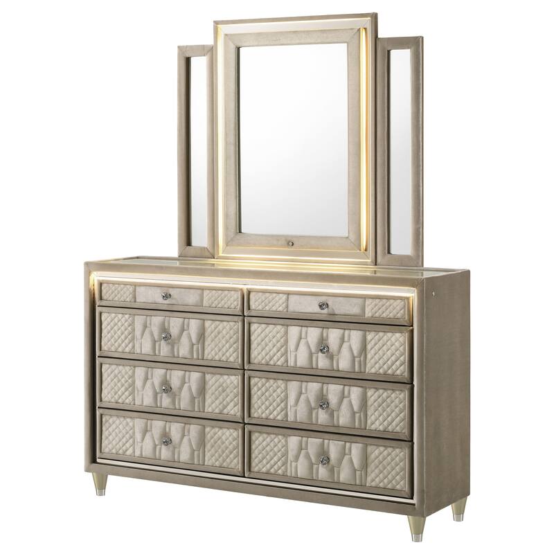 Lorient 8-drawer LED Bedroom Dresser Cabinet Ivory and Camel