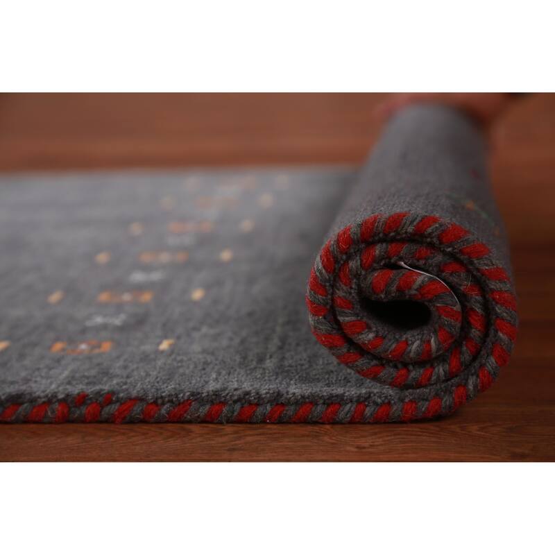 Hand Knotted Oriental 100% Wool Carpet Tribal Tribal Greys & Charcoal Gabbeh Area Rug - 5' 1'' X 2' 9''