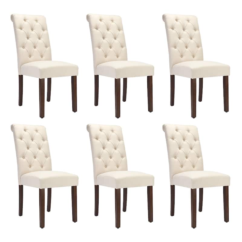 Modern Tufted Fabric Dining Chairs – Stylish Parsons Side Chairs with Padded Seat & Wood Legs,Set of 2/4/6