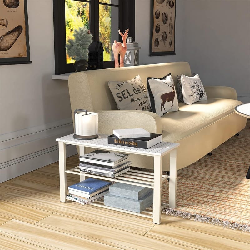 Wood Top Shoe Storage Bench for Entryway, Rustic Brown