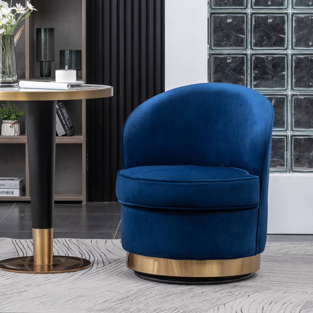 Blue Modern 22" Upholstered Velvet Accent Chair with Round Swivel Metal Base for Living Room