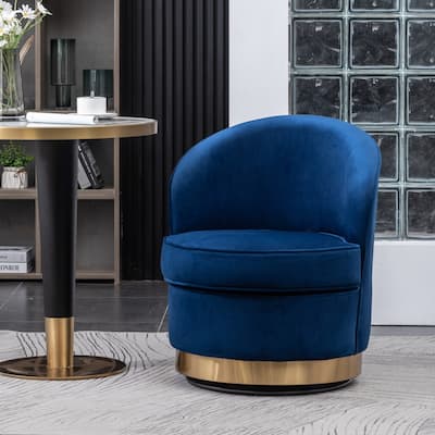Roundhill Furniture Wania Contemporary Velvet Swivel Chair, Blue