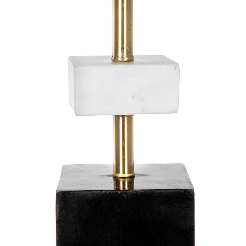 Marble Table Lamp with Brass Frame and White Fabric Shade Modern Vintage Style