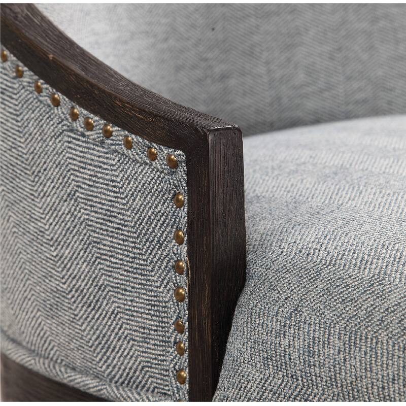 40" Janis Ebony Curved Back Accent Chair with Brass Nailhead Trim