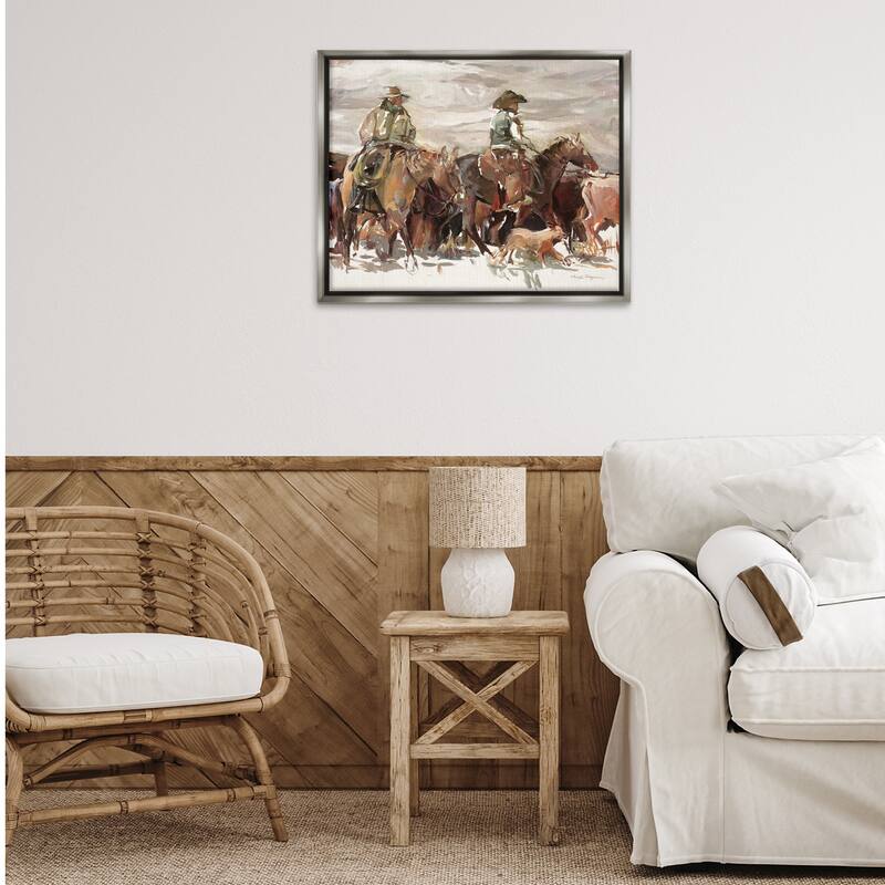 Stupell Round Up Cowboys Framed Floater Canvas Wall Art Design By Marilyn Hageman