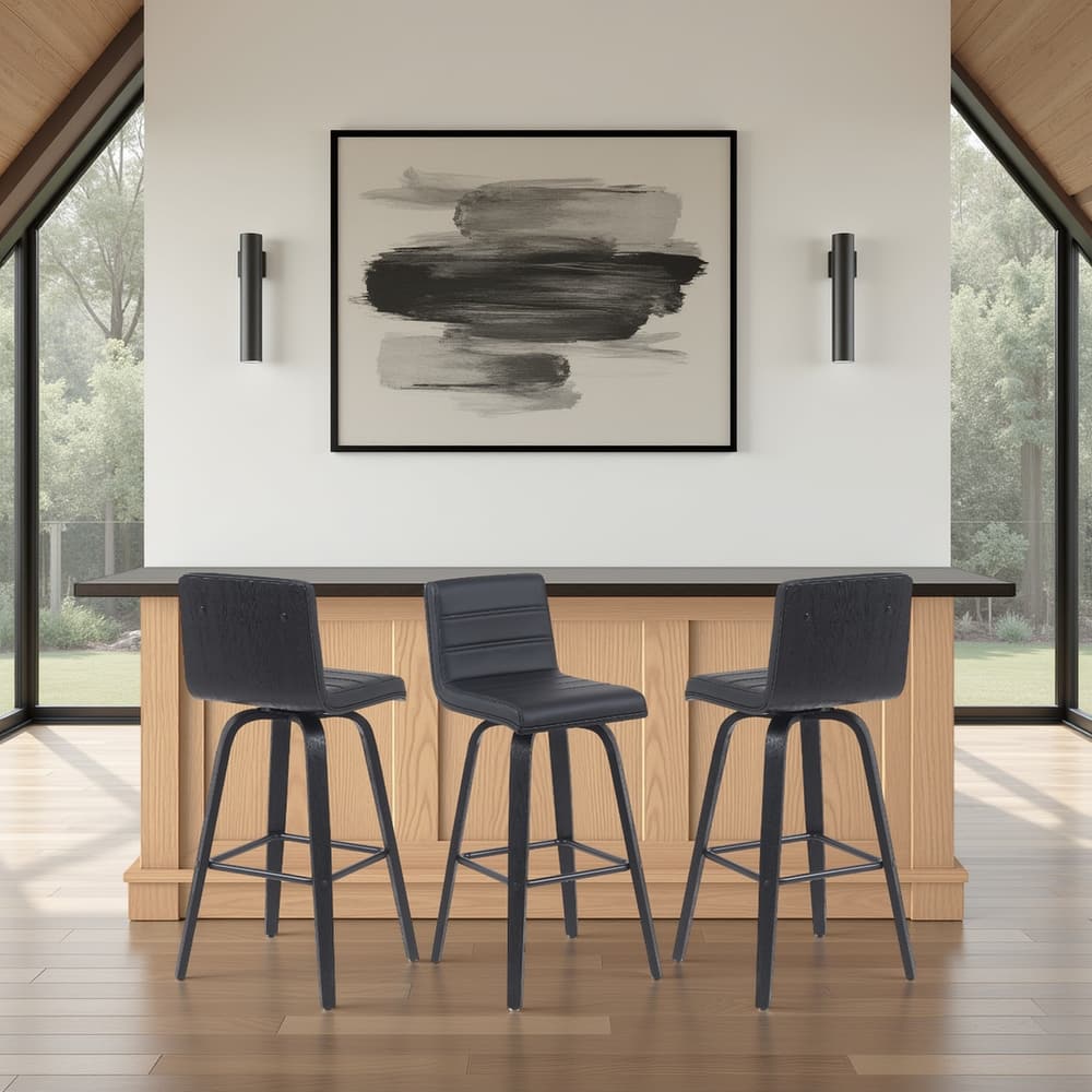 Skara Swivel Bar Stool, Upholstered Bar Height Chair with Bentwood Frame