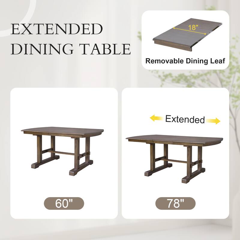 6 Piece Extendable Wood Dining Table Set w/ 4 Upholstered Chair,Bench
