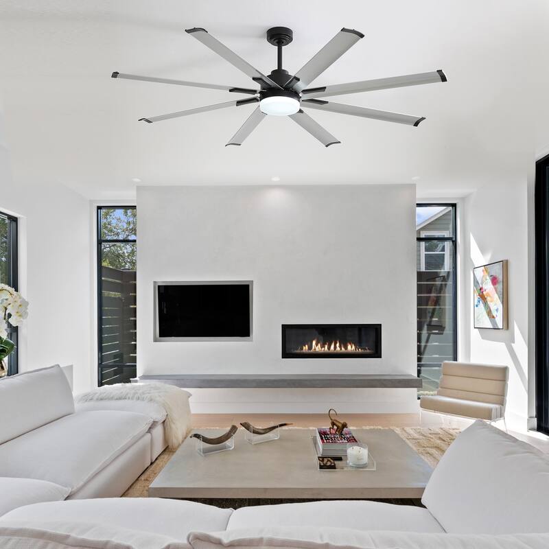 72" Black LED Ceiling Fan with Light Kit and Remote(8-blade)