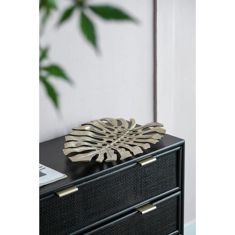 Modern Monstera Leaf Metal Wall Decor Home Decorative Plate with Bright Gold for Living Room Entrance Wall