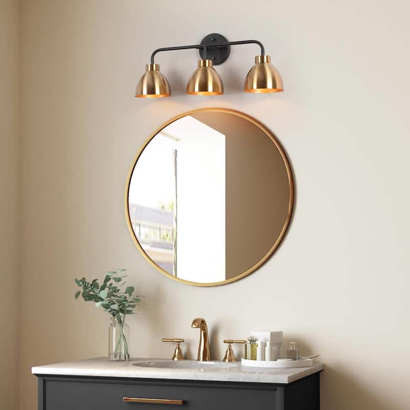 Modern 3-Light Black Gold Bathroom Vanity Lights Metal Wall Sconces - 22" L x 7" W x 9" H