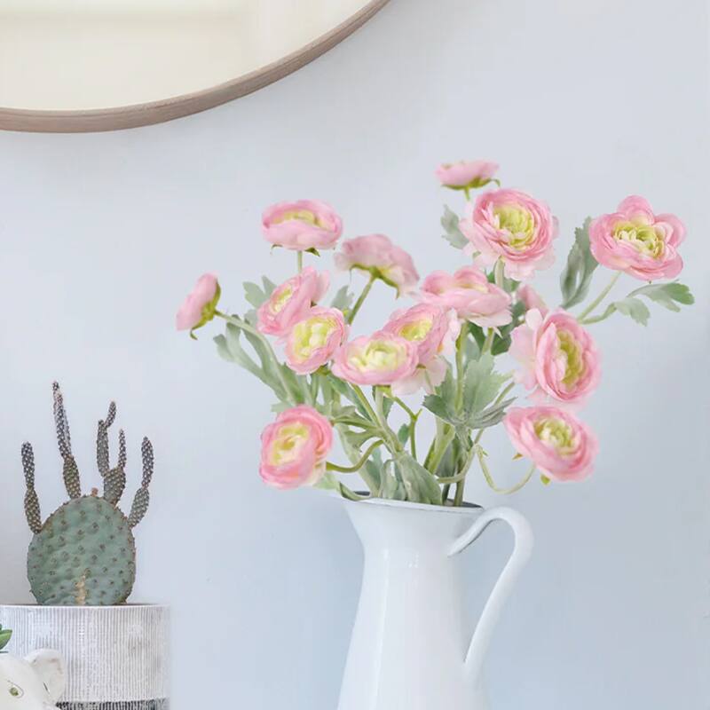 Silk Decorative Artificial Ranunculus Flower(Pack of 1 Branch)