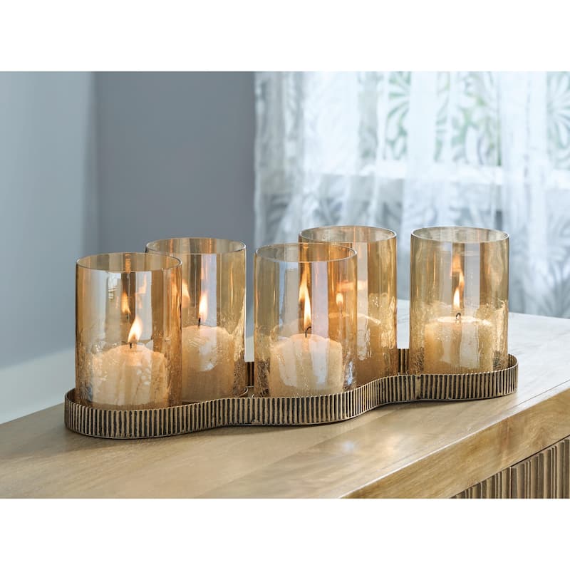 Signature Design by Ashley Evereton Gold/Clear Candle Holder - 19.75" W x 8.25" D x 6.63" H - Gold/Clear - 19.75" W x 8.25" D x 6.63" H