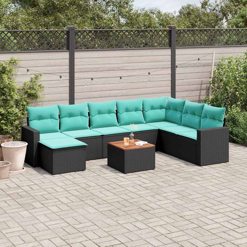 vidaXL Patio Sofa Set with Cushions Outdoor Furniture 9 Piece Poly Rattan - 24.4 x 24.4 x 27.2