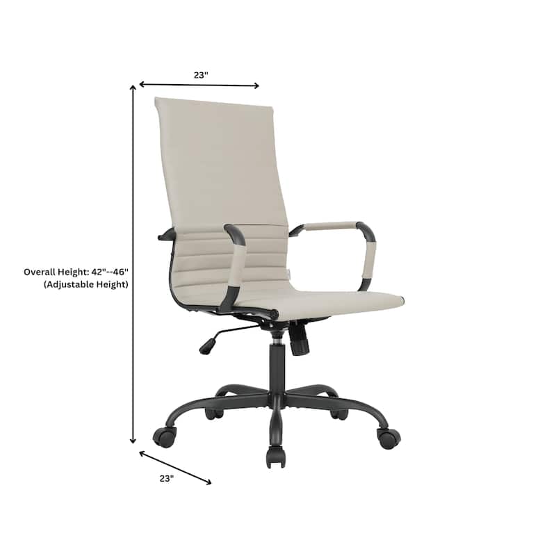 Harris Ribbed Leather Adjustable High-Back Desk Computer Swivel Office Chair in Black Metal Frame for Home Conference
