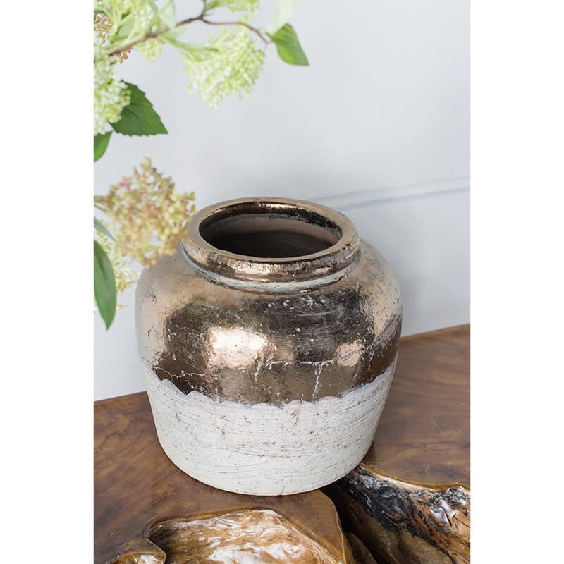 13x13x11" Round Ceramic Vase Distressed Finish with Metallic Sheen