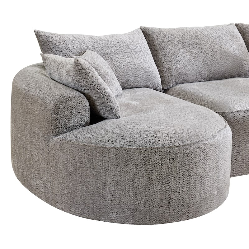 Curved Chenille Sectional Sofa Boneless Sofa Leisure Couch for Living Room, Grey