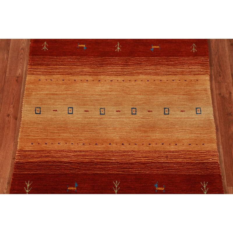 Hand Knotted Oriental 100% Wool Carpet Tribal Animal Pictorial Oranges & Rust Gabbeh Area Rug - 5' 0'' X 3' 0''