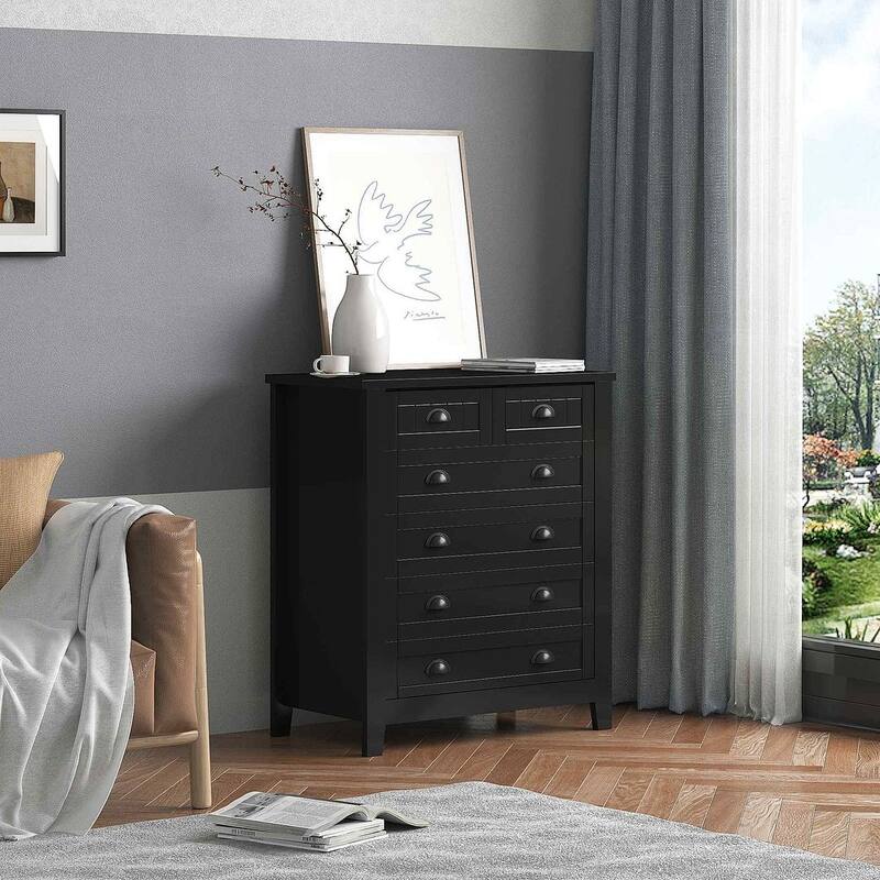 Modern Drawer Dresser with Solid Wood Frame and Retro Shell Handle