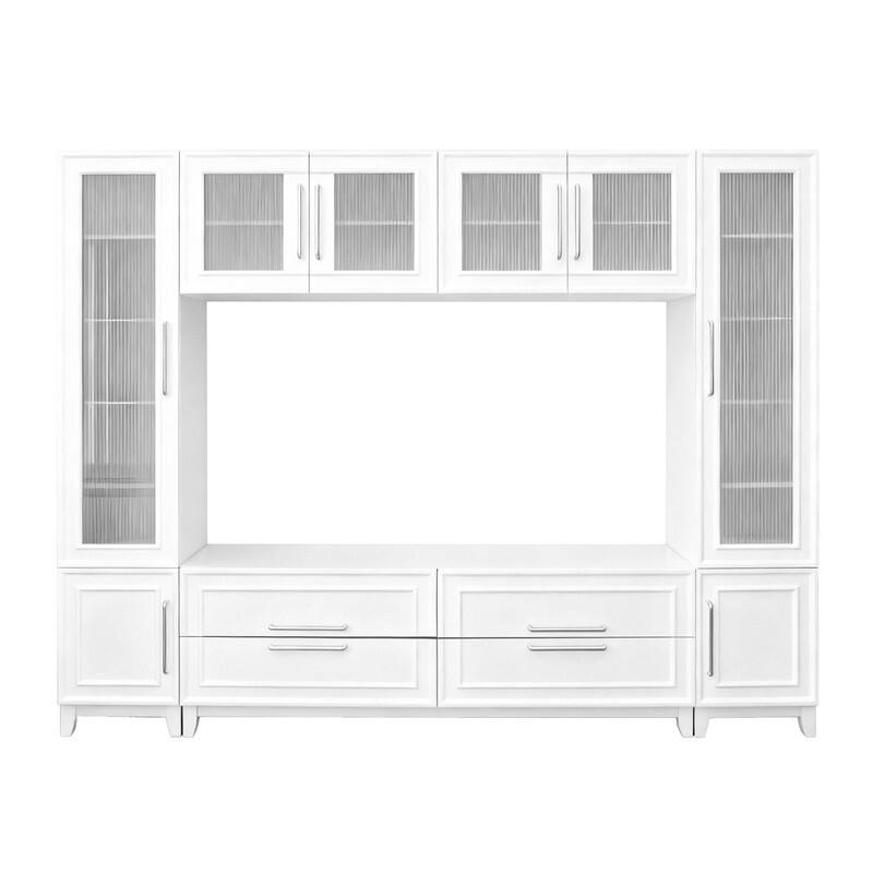 Modern 102" W Wall Unit Entertainment Center for TVs up to 75", Large Media TV Console with Glass Doors and Drawers