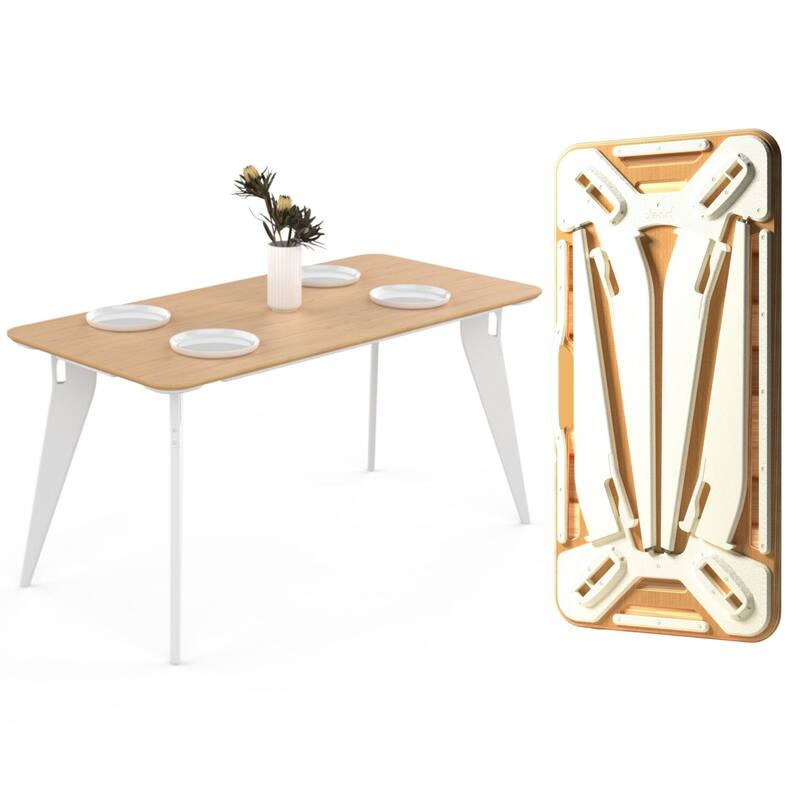Hoek Dining Table - 59" L x 29" W x 30" H - Birch with White Legs