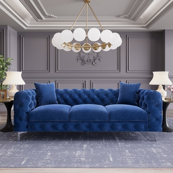 Morden Fort Modern Velvet Sofa with Button Tufted,Solid Wood Frame and Iron Legs