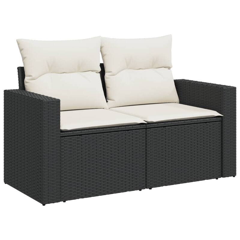 vidaXL Garden Sofa Set Black (rattan), Cream White (cushions) - 24.4 x 25.8 x 27.2
