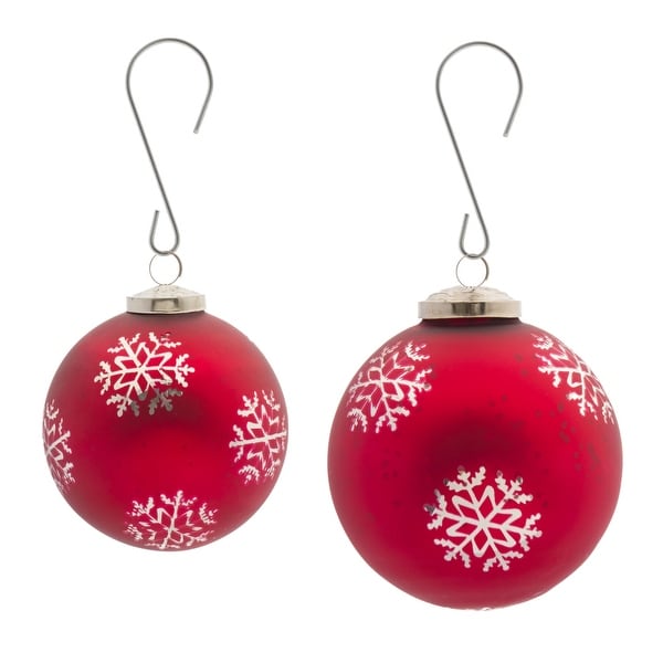 Set of 8 Red and White Snowflake Glass Ball Christmas Ornaments 6". Opens flyout.