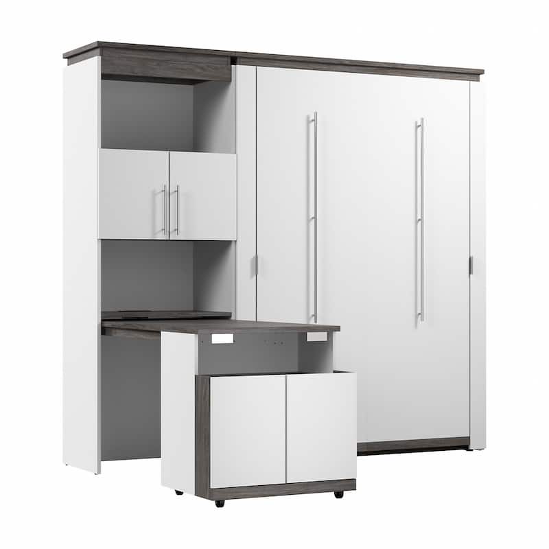 Orion Full Murphy Bed with Storage Cabinet and Fold-Out Desk by Bestar