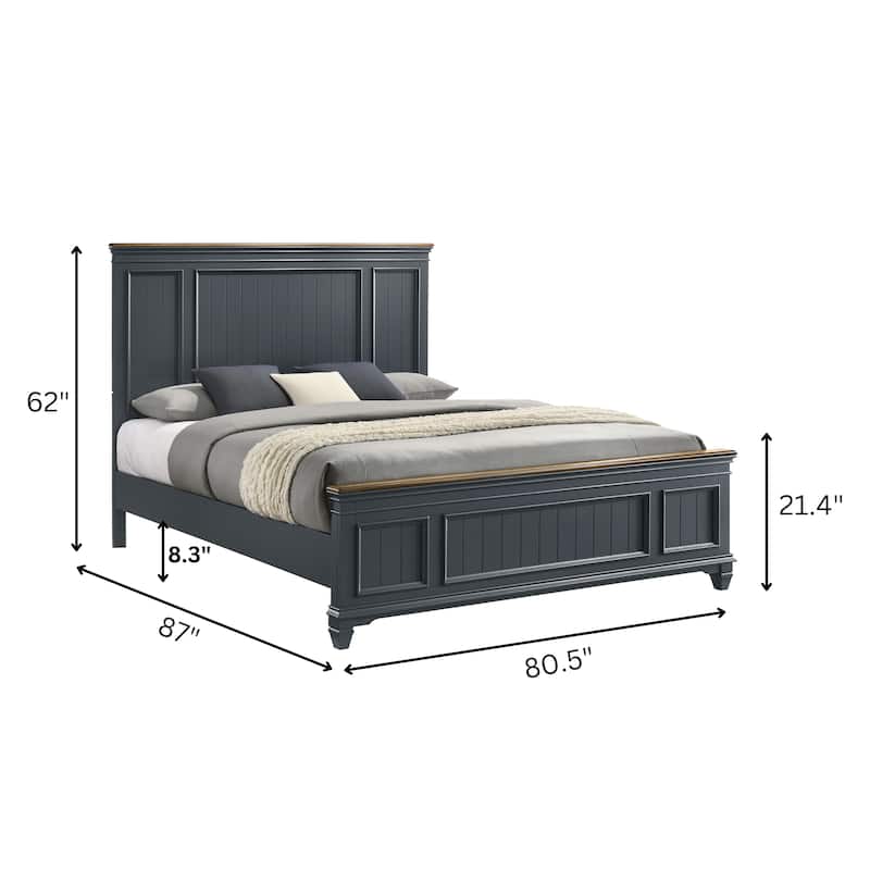 Roundhill Furniture Clelane 3-Piece Wood Bedroom Set, Shiplap Panel Bed and 2 Nightstands