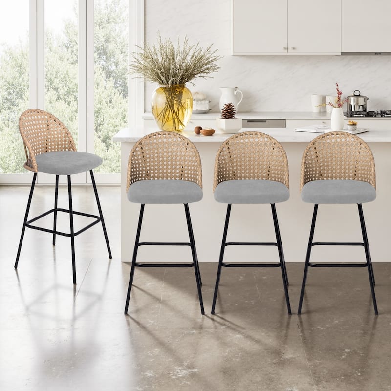 29.52"H Upholstered Bar Stools/ Counter Stools with Metal Leg Set of 4 - Set of 4 - Light Grey