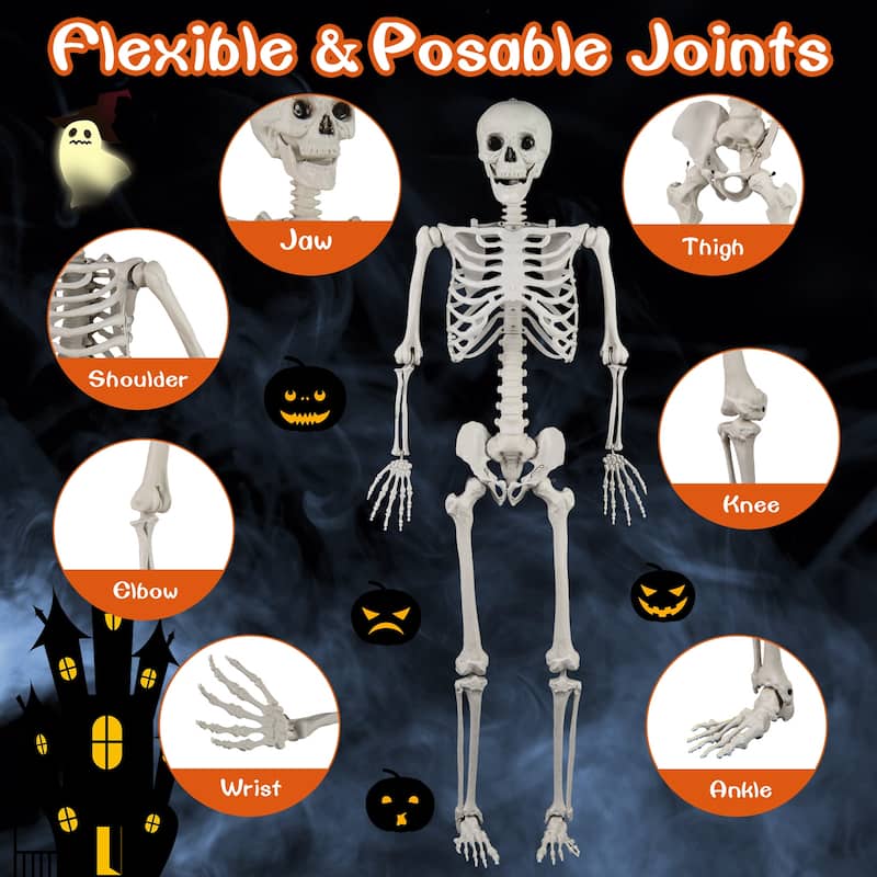 Gymax 5.4 FT Halloween Skeleton Decoration Life Size Large Skeleton w/
