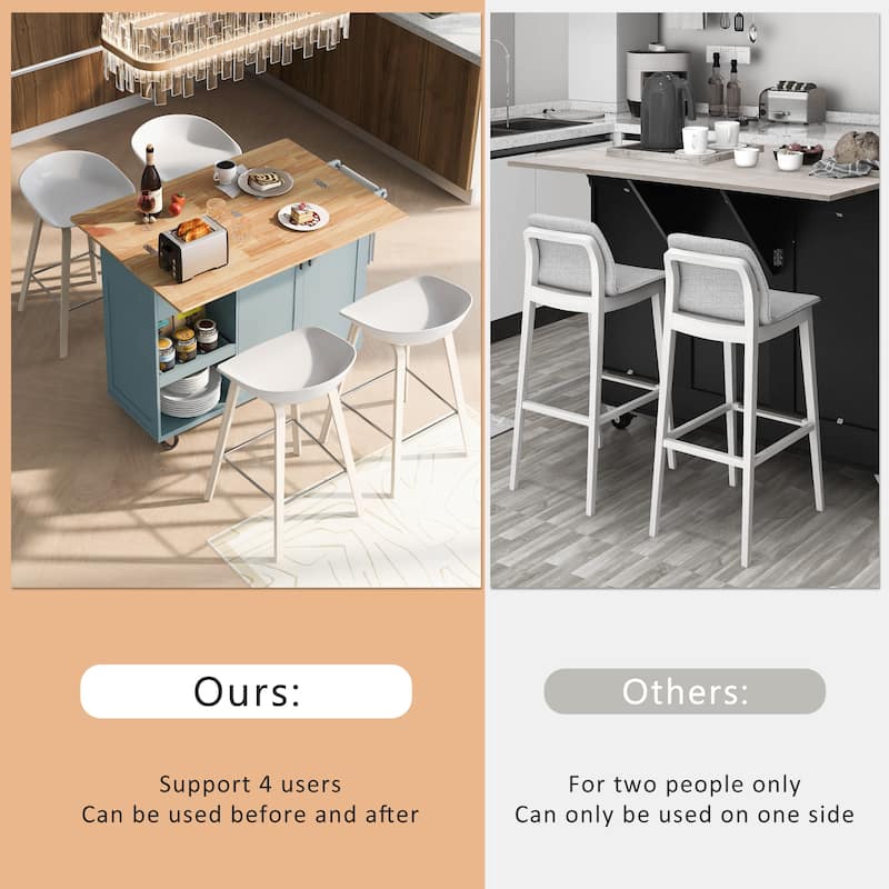 Roomfitters Kitchen Island with Foldable Counter Top, Kitchen Storage Cart with Slide-Out Shelf, Towel Rack and Drawer