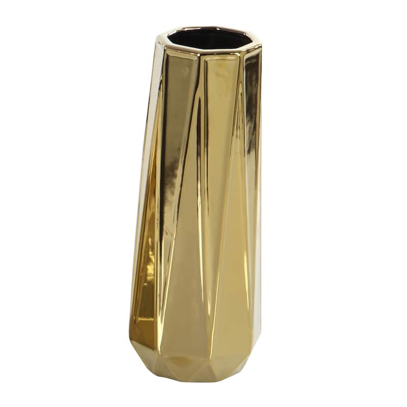 Ceramic Geometric Faceted Decorative Vase - Set of 3 Gold - Roche River Decor